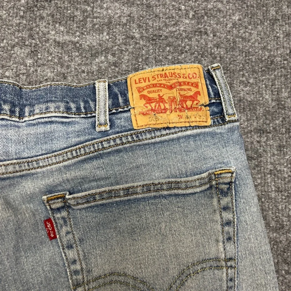 Levi's 505 Taper Fit Jeans Mens Blue Denim Stretch Classic Zip Fly 38X31 - Flaws